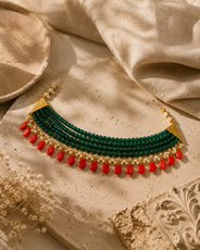 Maragatha Green & Coral Agate Choker – view 9 | Pathrohi