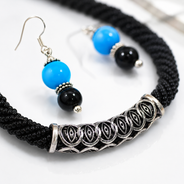 Close-up view of Azure Noir Oxidised Tube Necklace Set showing handcrafted details