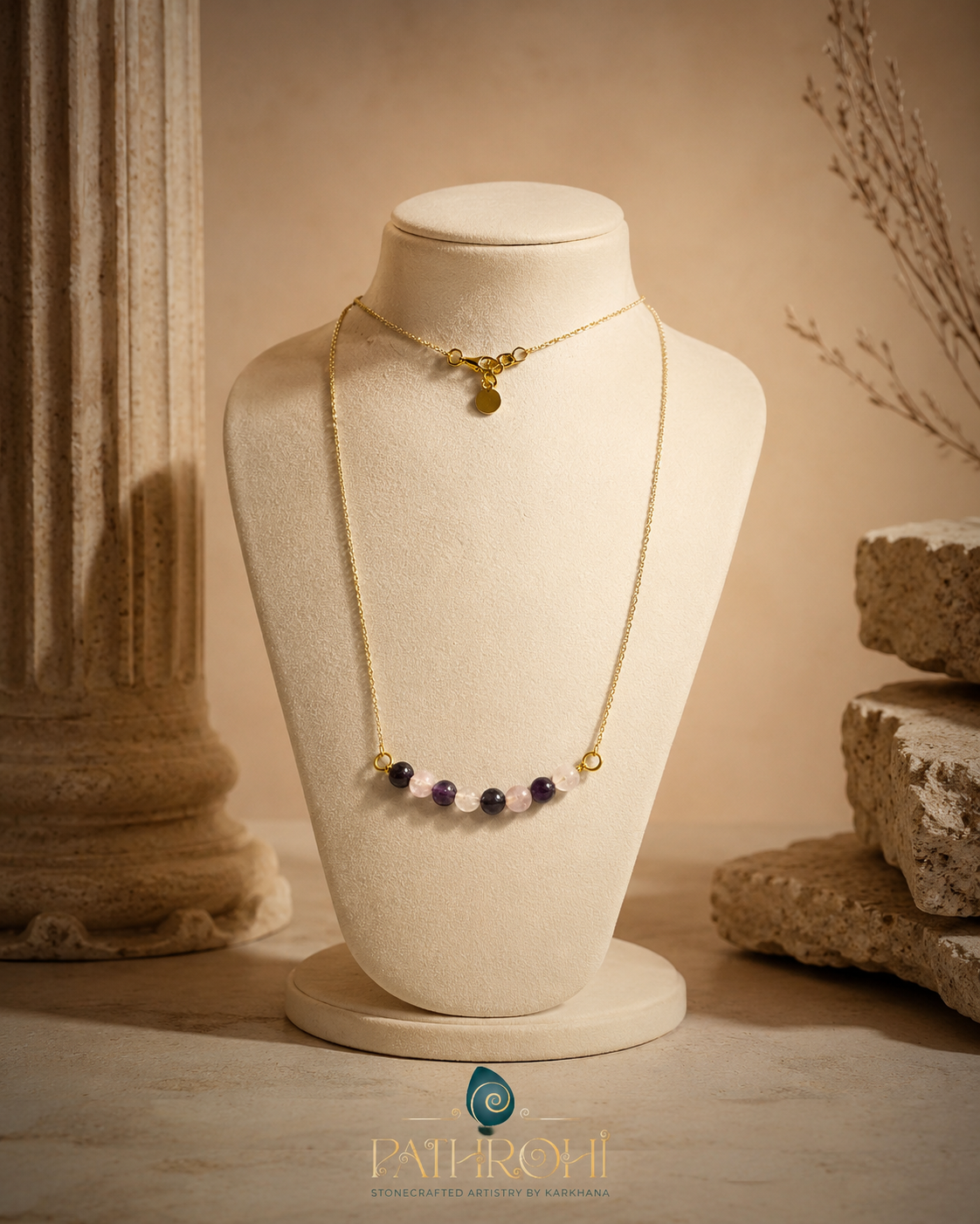 Violet Crystal Amethyst & Clear Quartz Mini Necklace – view 10 | Pathrohi
