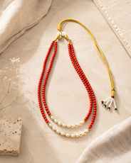 Coral & Pearl Crest Two-Layer Necklace – view 11 | Pathrohi