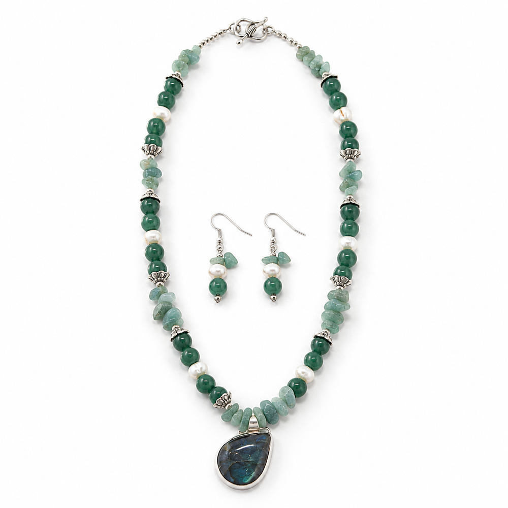 Close-up view of Green Aventurine Teardrop Set showing handcrafted details