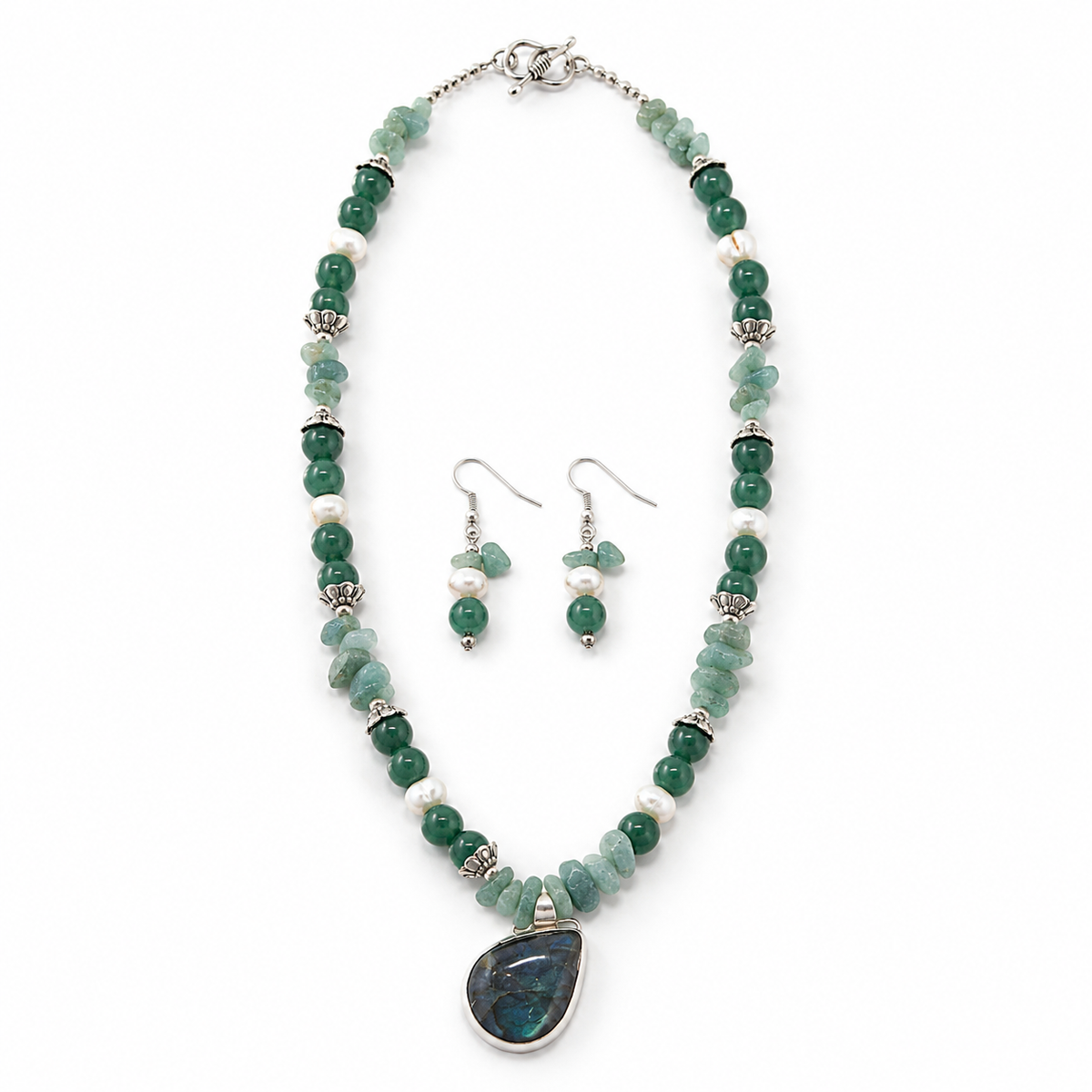 Close-up view of Green Aventurine Teardrop Set showing handcrafted details