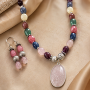 Close-up view of Pastel Rose Quartz Multicolour Set showing handcrafted details