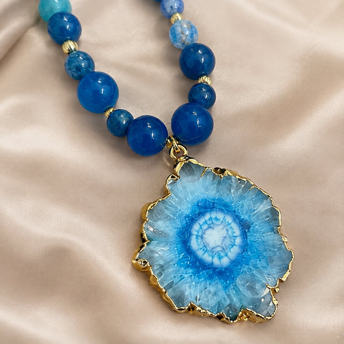 Turquoise Tide Blue Onyx Slice Pendant Necklace – view 3 | Pathrohi