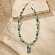 Front view of Sodalite Aventurine Pendant Necklace handcrafted by Pathrohi