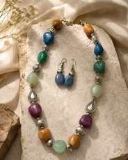 Full view of Chunky Multicolour Statement Set showing necklace proportions