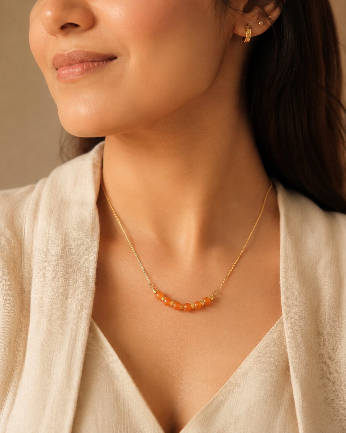 Sunlit Carnelian Brass-Spacer Mini Necklace – view 2 | Pathrohi