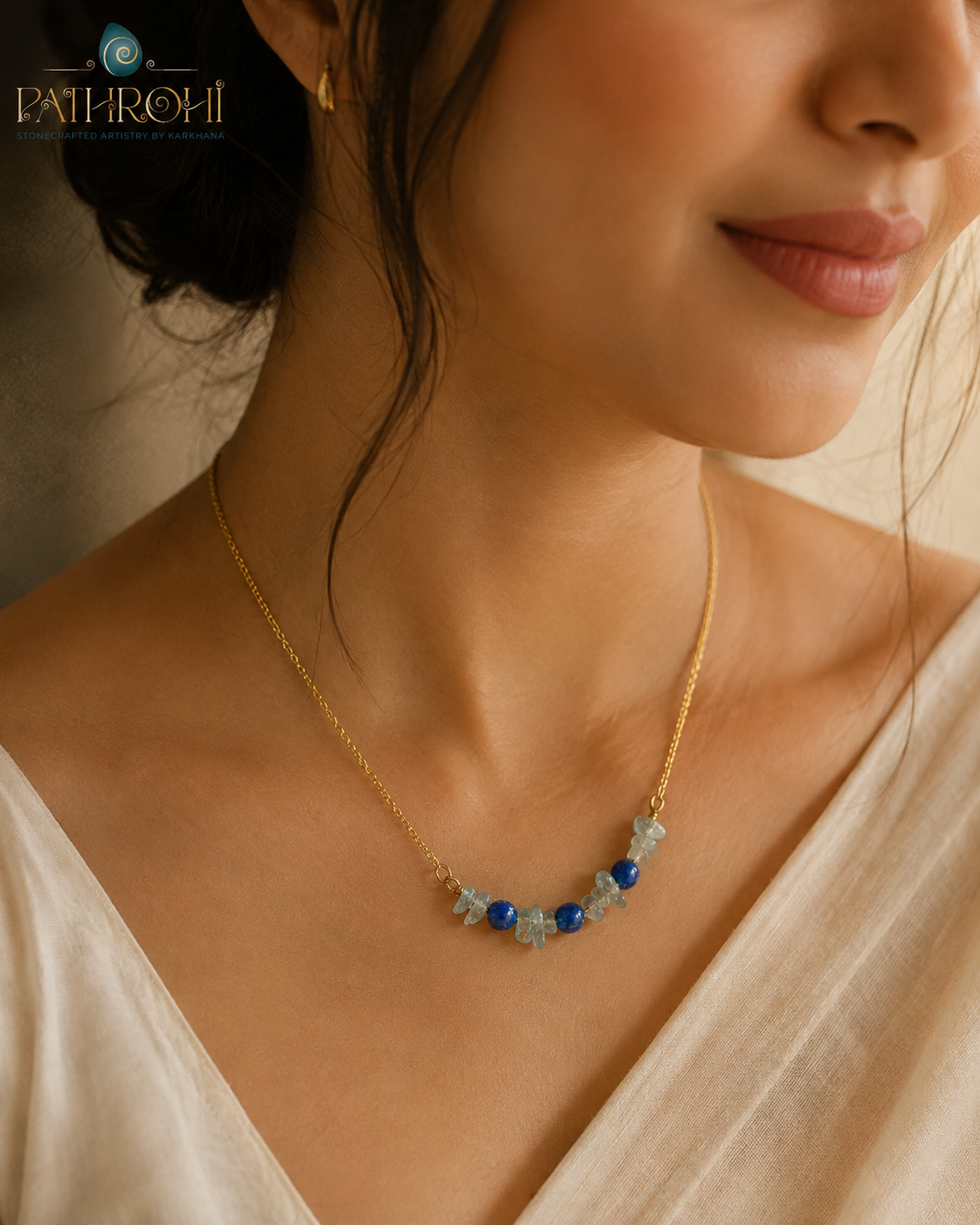 Ocean Forest Aventurine & Blue Onyx Mini Necklace – view 5 | Pathrohi