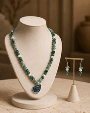 Angled view of Green Aventurine Teardrop Set handcrafted by Pathrohi