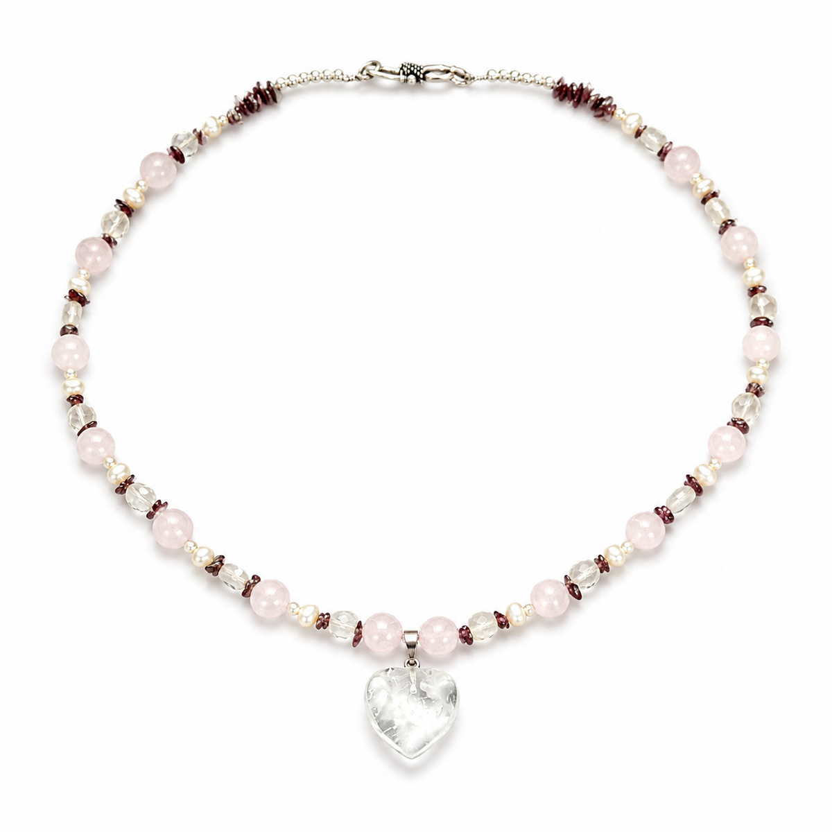 Close-up view of Blush Agate Heart Pendant Necklace showing handcrafted details