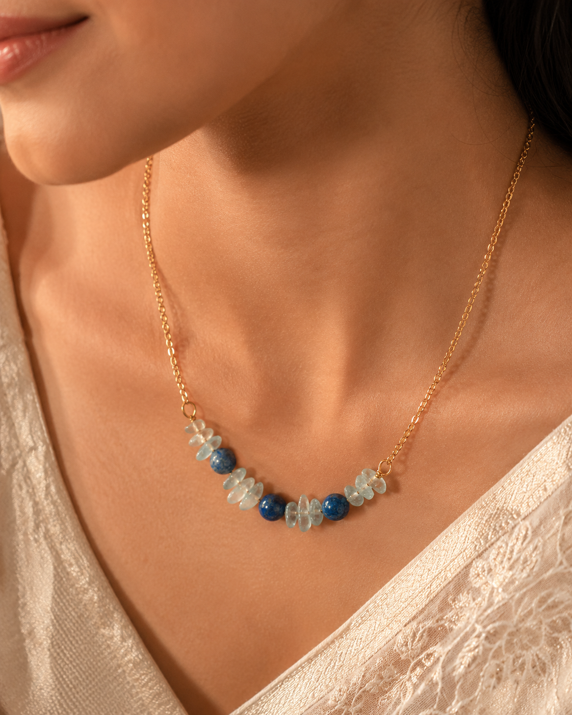 Ocean Forest Aventurine & Blue Onyx Mini Necklace – view 8 | Pathrohi