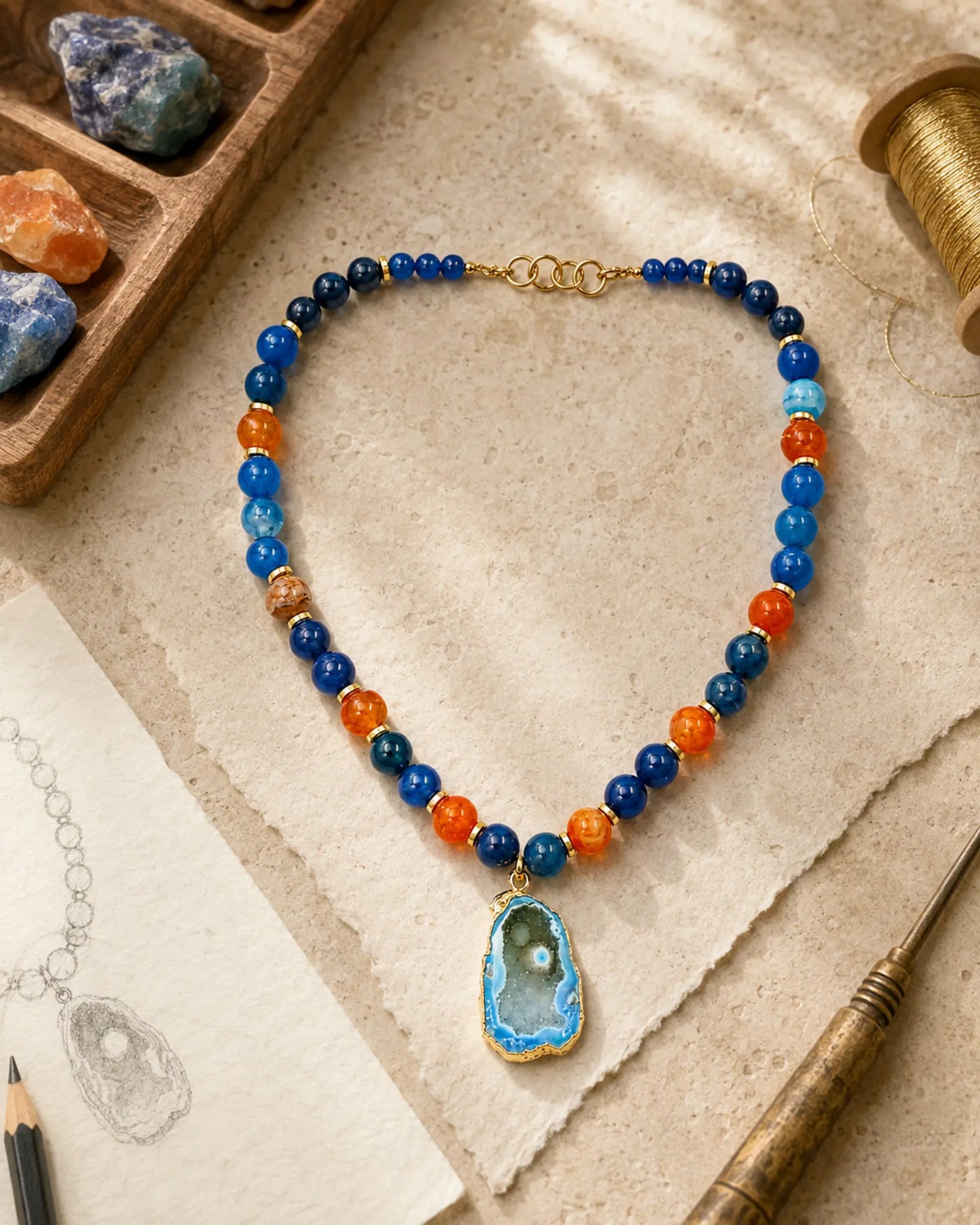 Pathrohi natural stones, sketches and handcrafted jewellery process